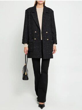 NWT CAARA Tweed Blazer‎ Coat Black Sz XS